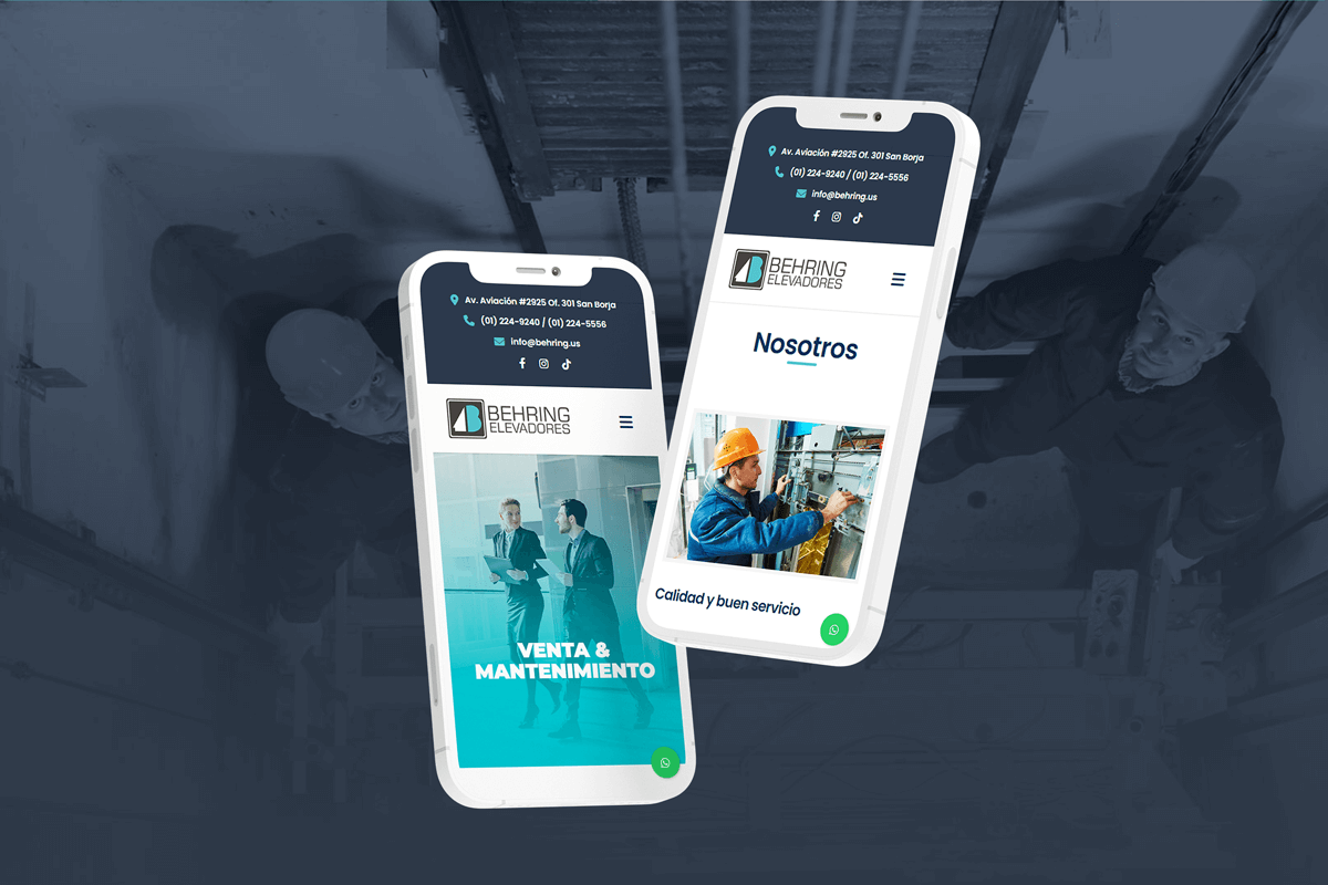 Diseño de flyers publicitarios y diseño web para Behring Elevadores