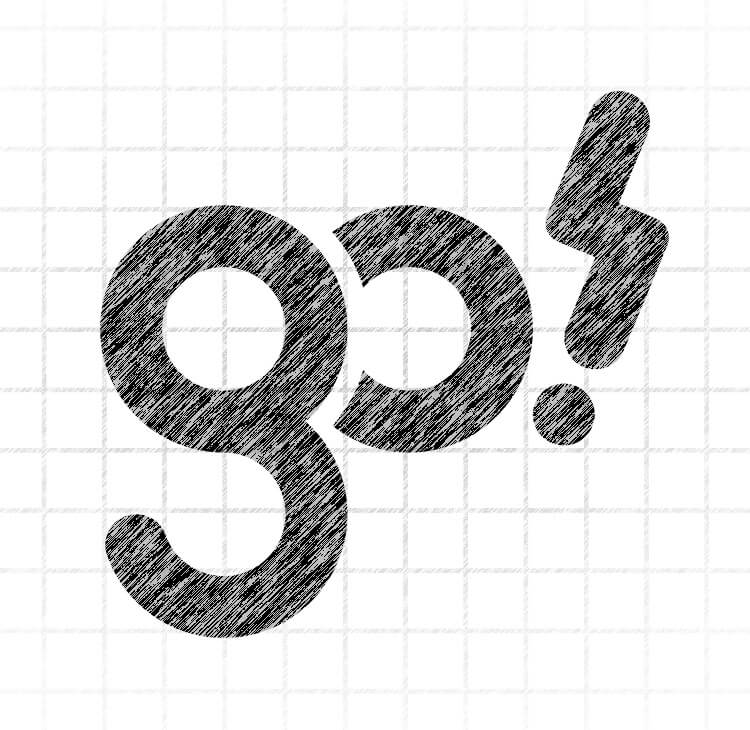 Boceto del logotipo de Go! Girls desarrollado a partir de formas circulares y un elemento gráfico inspirado en un rayo