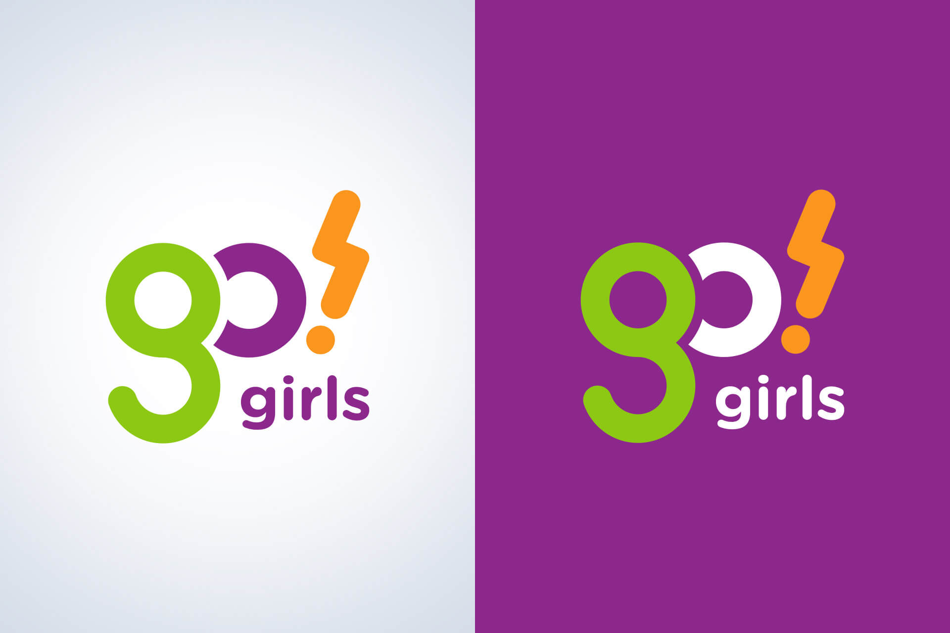 Logotipo de Go! Girls presentado en sus versiones positiva y negativa