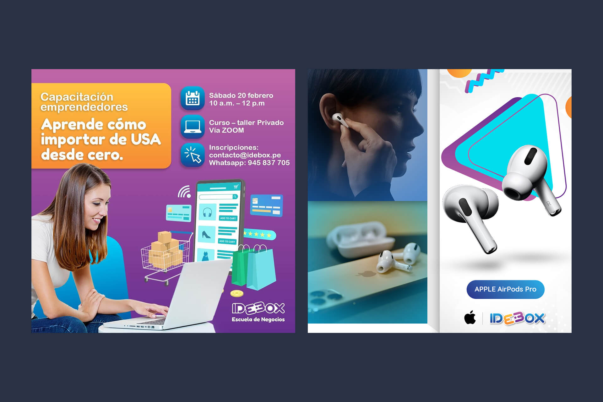 Pieza gráfica de Idebox para redes sociales con aplicación de la primera línea gráfica