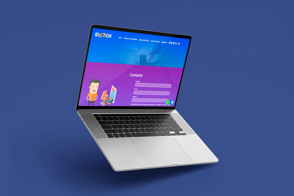 Sección Contáctenos de la página web de Idebox mostrada en una computadora portátil