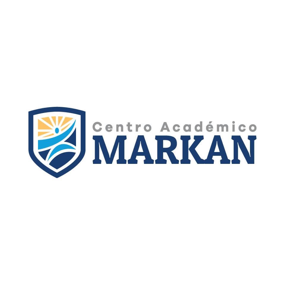 Logotipo horizontal positivo de Centro Académico Markan en aplicación de identidad visual