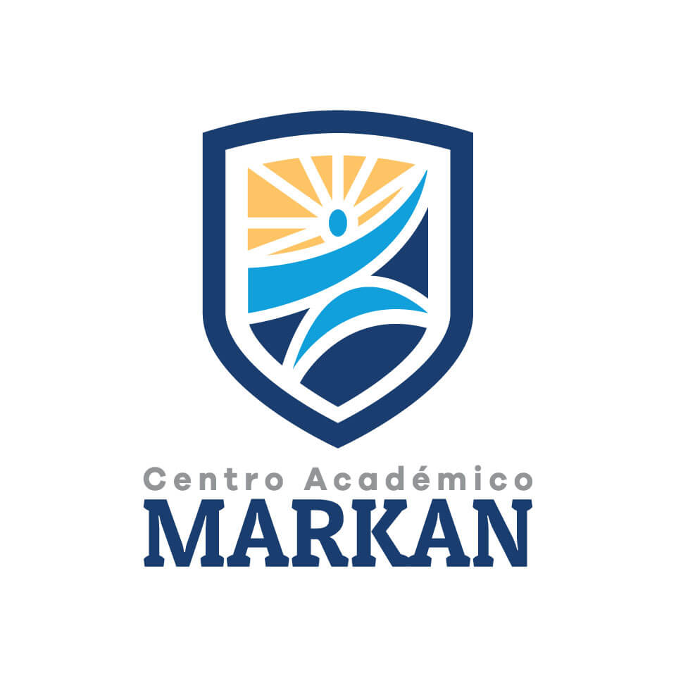 Logotipo vertical positivo de Centro Académico Markan aplicado sobre fondo claro