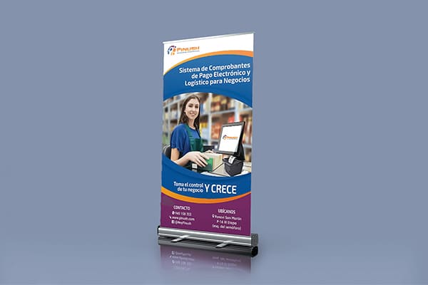 Diseño de logotipo, flyers para redes sociales y banner publicitario para Pinush Soluciones Informáticas