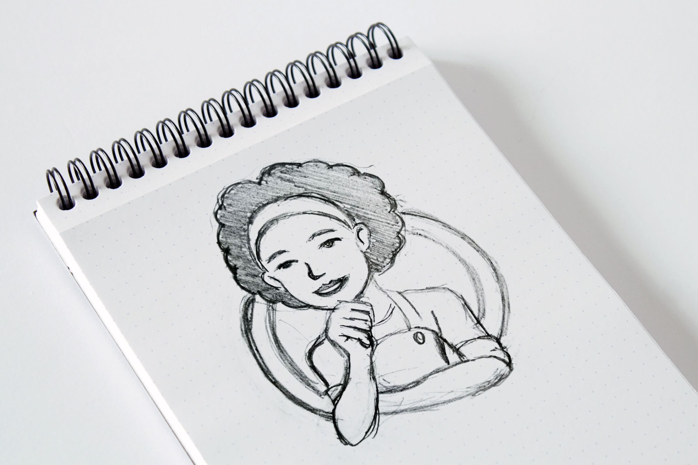 Boceto a lápiz realizados para el diseño del personaje del logotipo de Señora Delicia