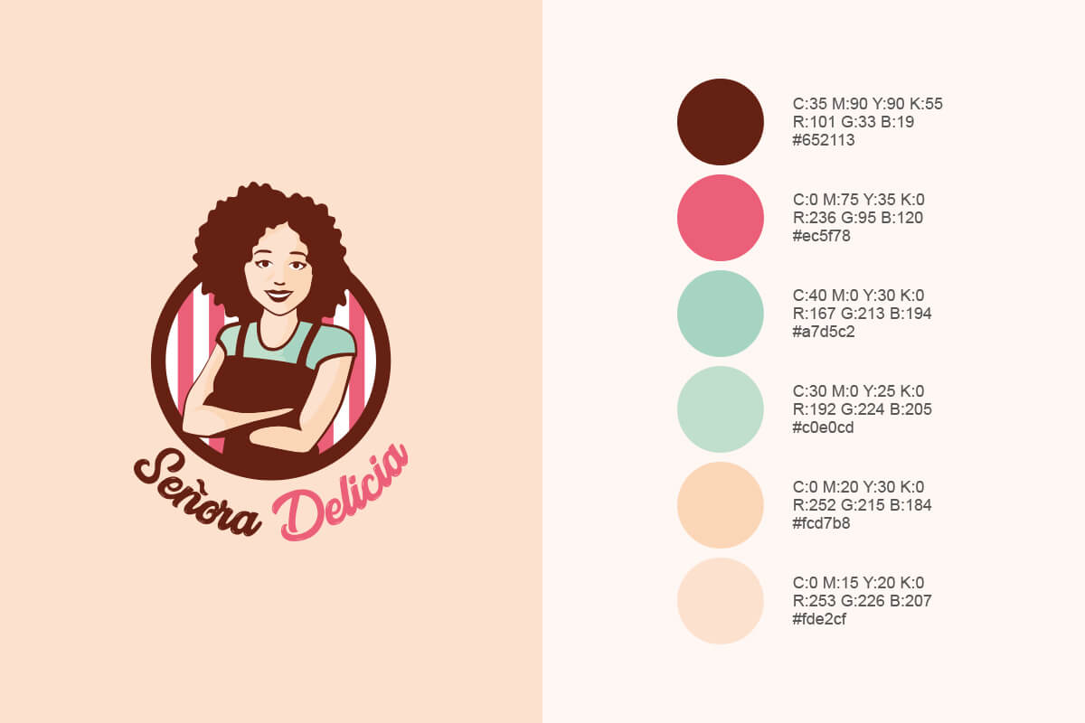 Logotipo vertical de Señora Delicia y paleta de colores con sus códigos hexadecimales