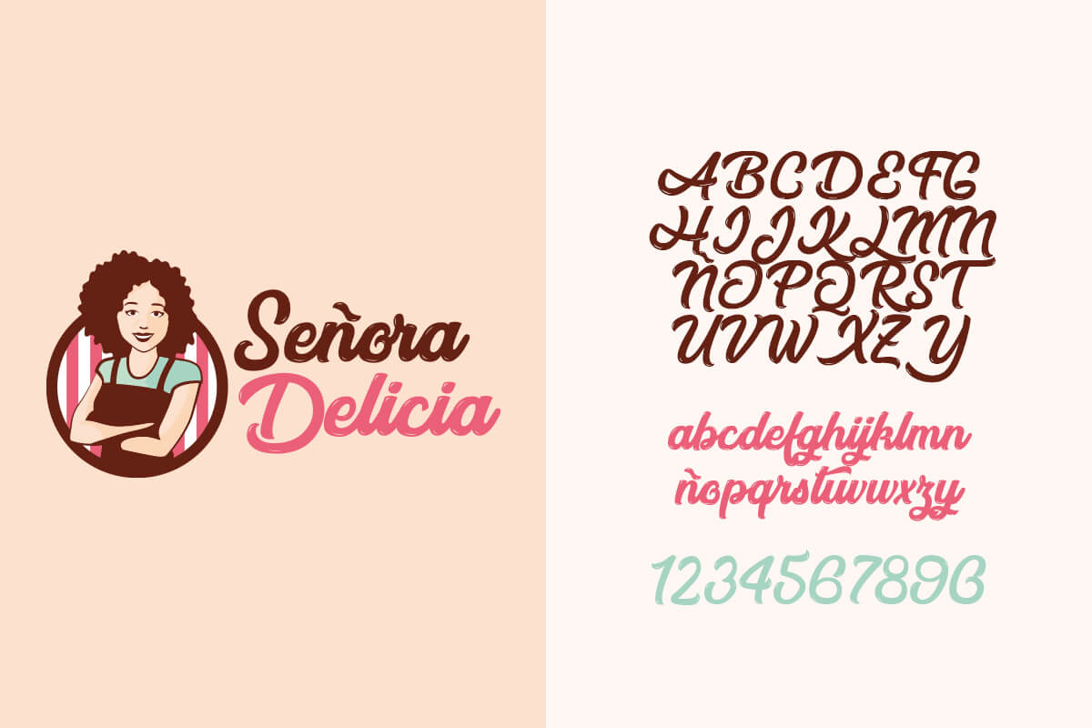 Versión horizontal del logotipo de Señora Delicia y muestra de la tipografía utilizada