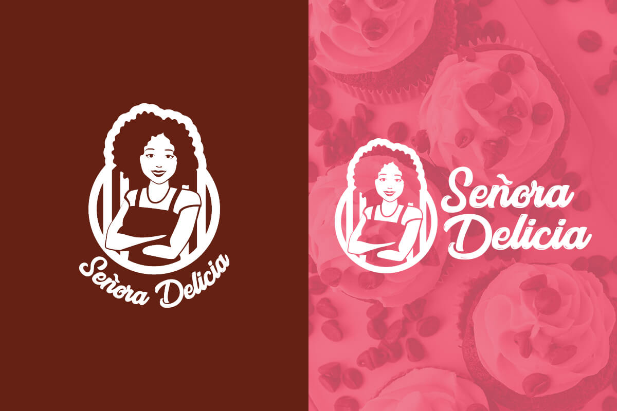 Versiones monocromáticas negativas vertical y horizontal del logotipo de Señora Delicia