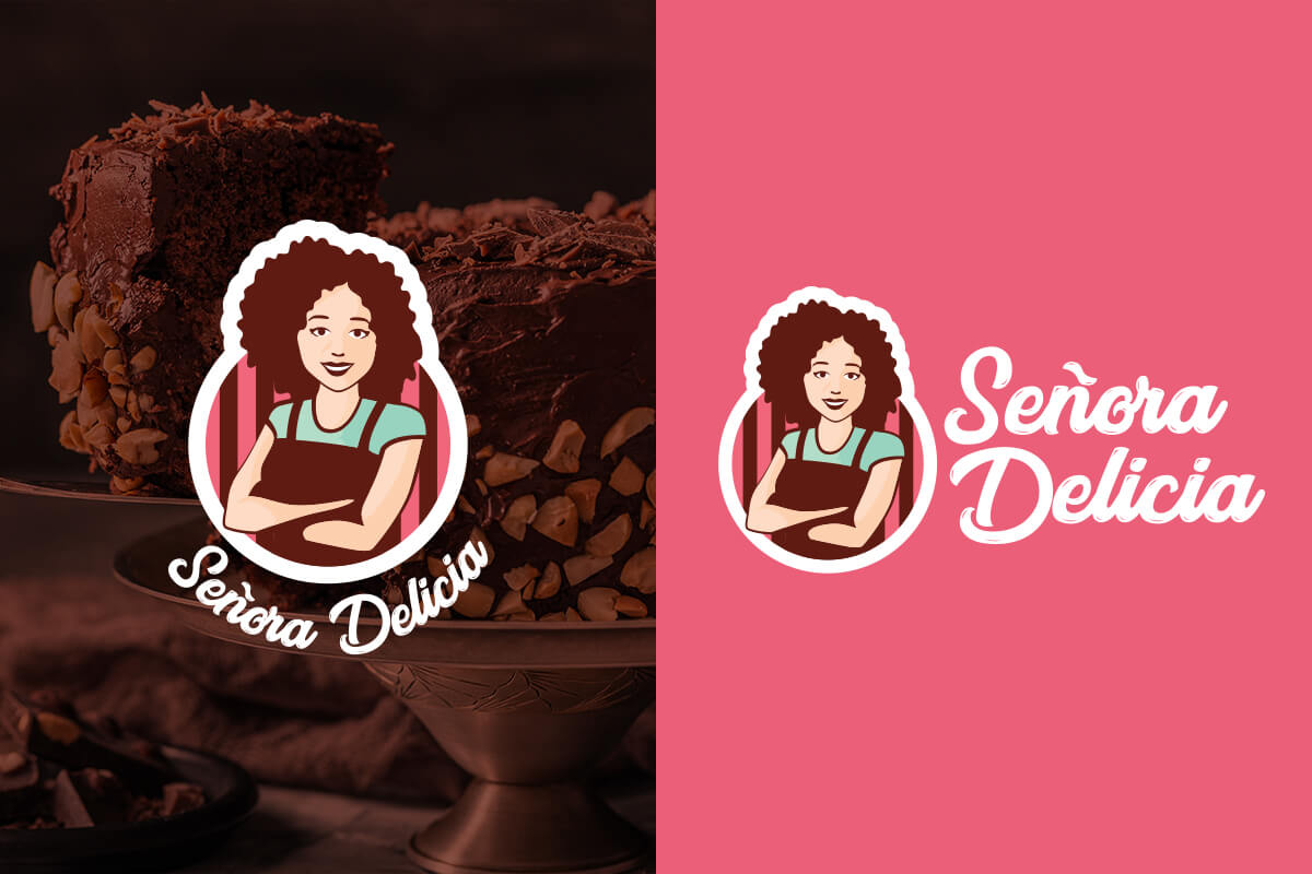 Versiones vertical y horizontal del logotipo de Señora Delicia para aplicación sobre fondos oscuros