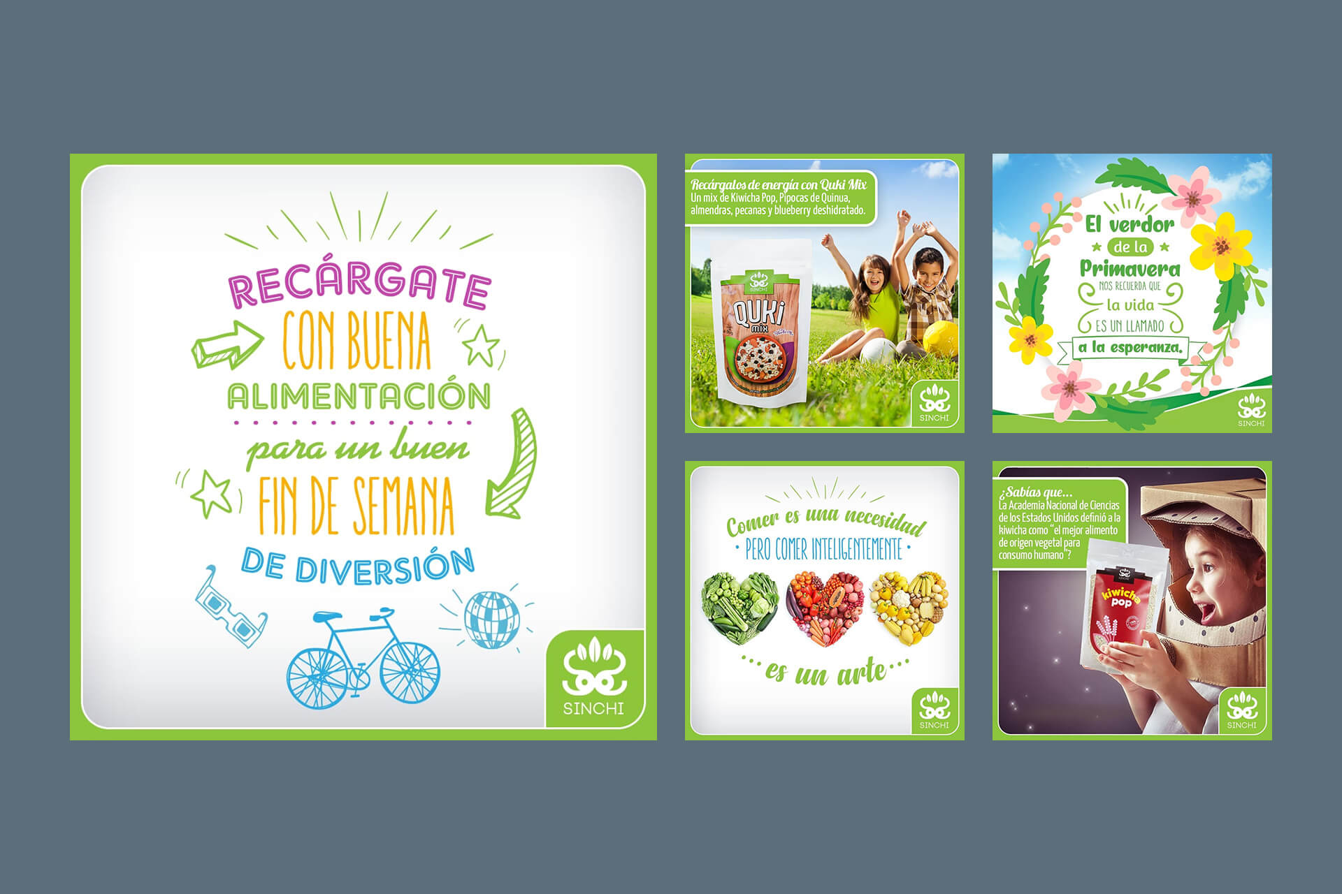 Flyers de productos naturales Sinchi para redes sociales